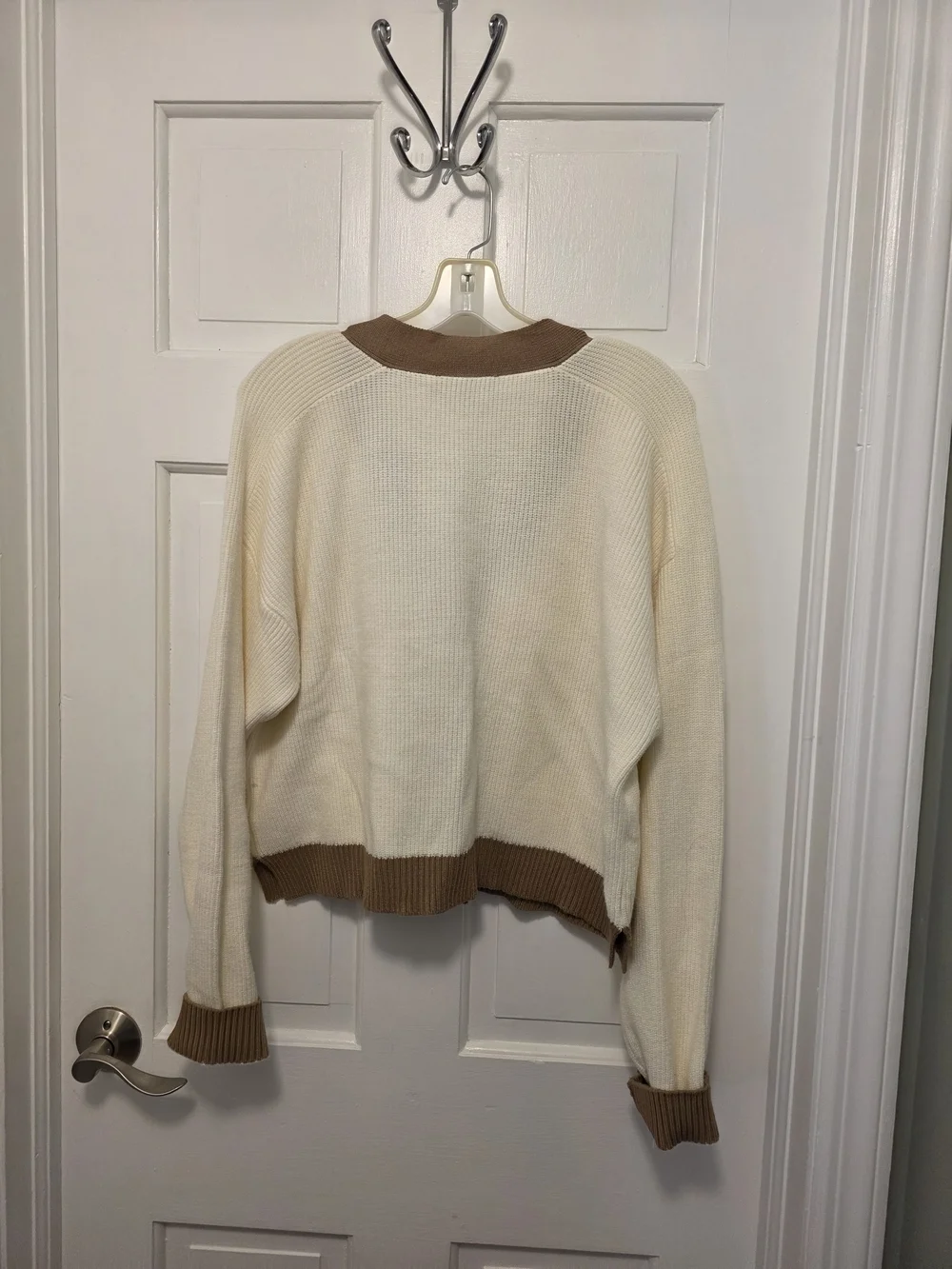 Laundry By Shelli Segal Cream & Tan V-Neck Button Cardigan Size XL, Stylish - Picture 2 of 10